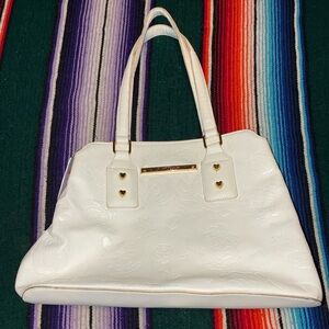 Betsey Johnson Embossed Rose Satchel Purse Gold Heart Hardware